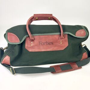 Forbes Embossed Duffle Bag Forest Green Canvas Mahogany Napa Leather Trim 22X11”